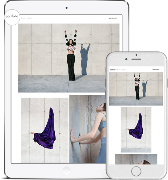 A portfolio view of Ann Czerny on the iPad and Iphone phone