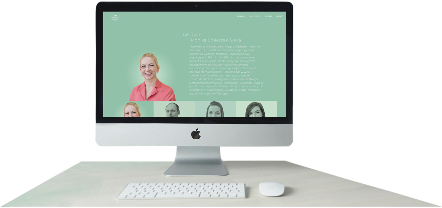 A subpage of the Pure Smile team on iMac