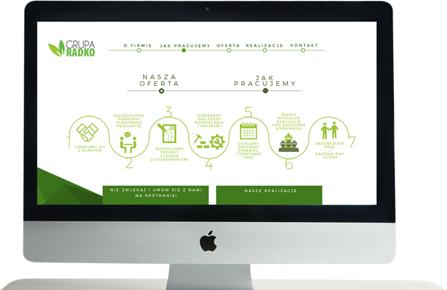 Widok podstrony opisującej sposób pracy Grupy Radko na komputerze iMac