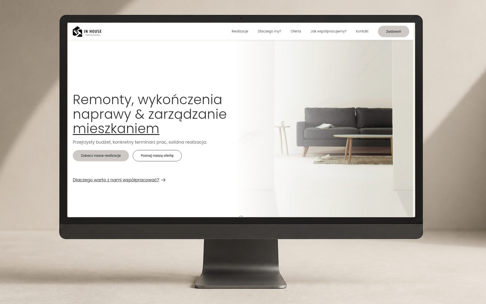 Strona In House Remonty pokazana na ekranie komputera