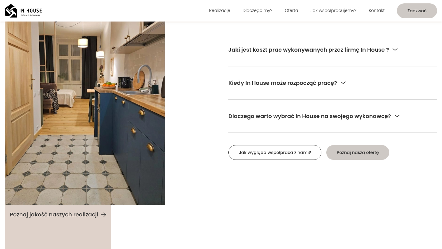 Sekcja realizacji i pytań In House Remonty