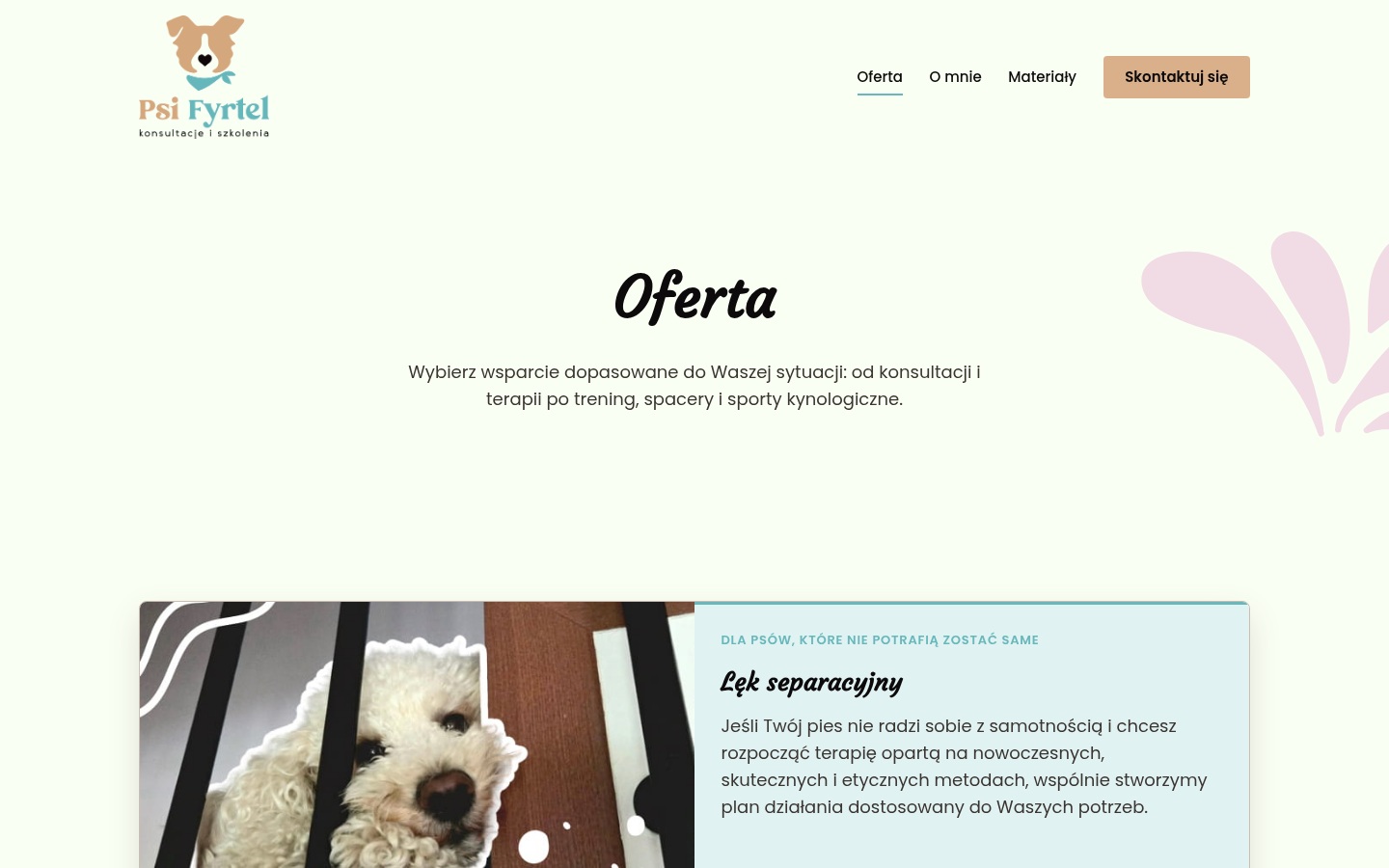 Przegląd usług na stronie oferty Psi Fyrtel